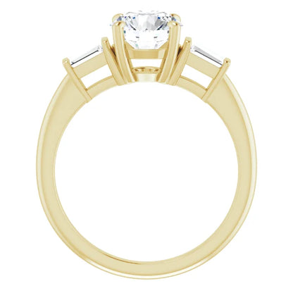 Round Brilliant Yellow Gold Baguette Accent Moissanite Engagement Ring