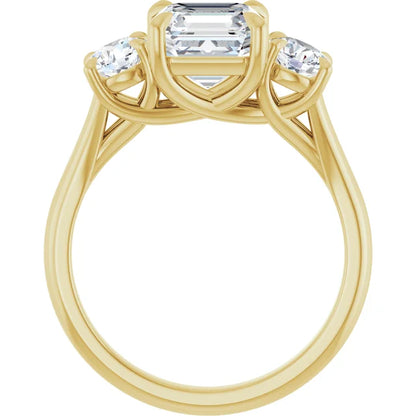 Asscher Yellow Gold Tri Stone Moissanite Engagement Ring 