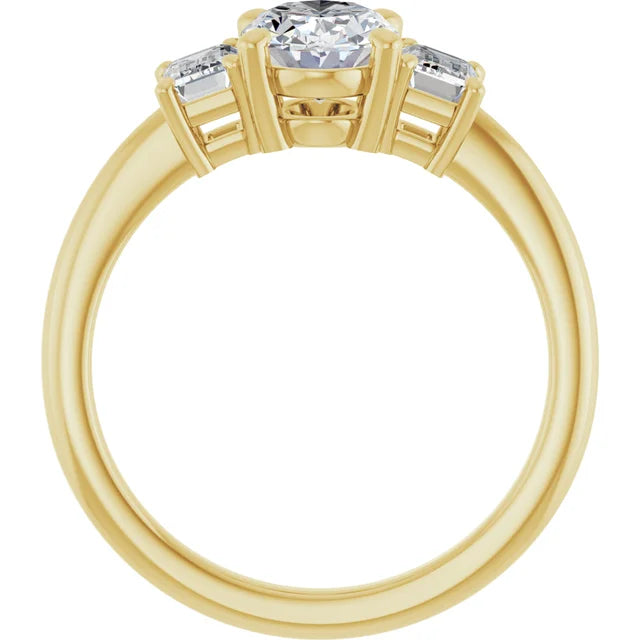 Oval Yellow Gold Tri Stone Moissanite Engagement Ring 