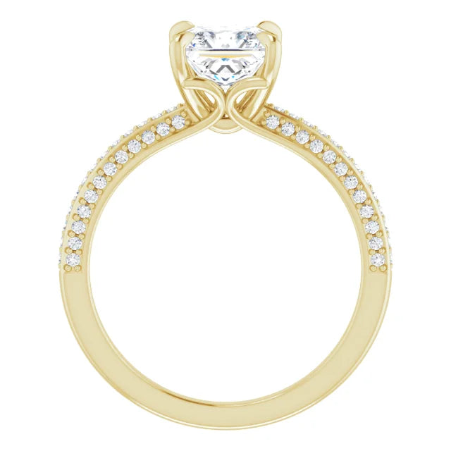 Princess Yellow Gold Pave Moissanite Engagement Ring 