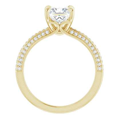 Princess Yellow Gold Pave Moissanite Engagement Ring 