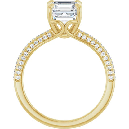 Asscher Yellow Gold Pave Moissanite Engagement Ring 