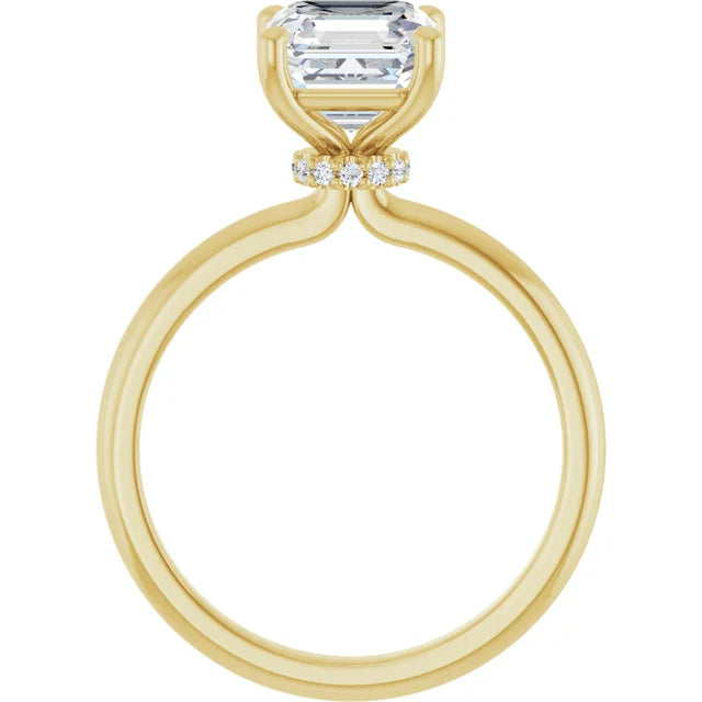 Asscher Yellow Gold Solitaire Moissanite Engagement Ring 