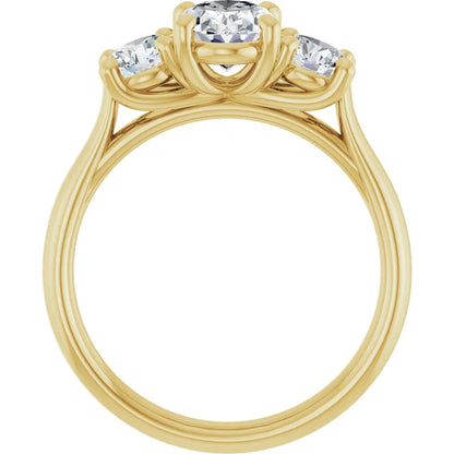 Oval Yellow Gold Tri Stone Moissanite Engagement Ring