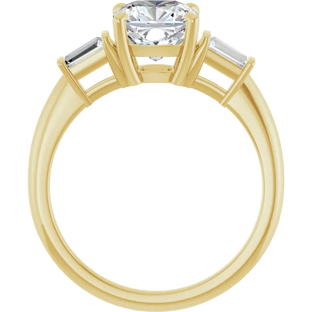 Cushion Yellow Gold Baguette Accent Moissanite Engagement Ring 