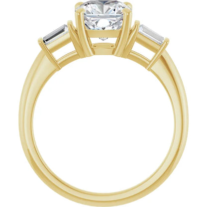 Cushion Yellow Gold Baguette Accent Moissanite Engagement Ring 