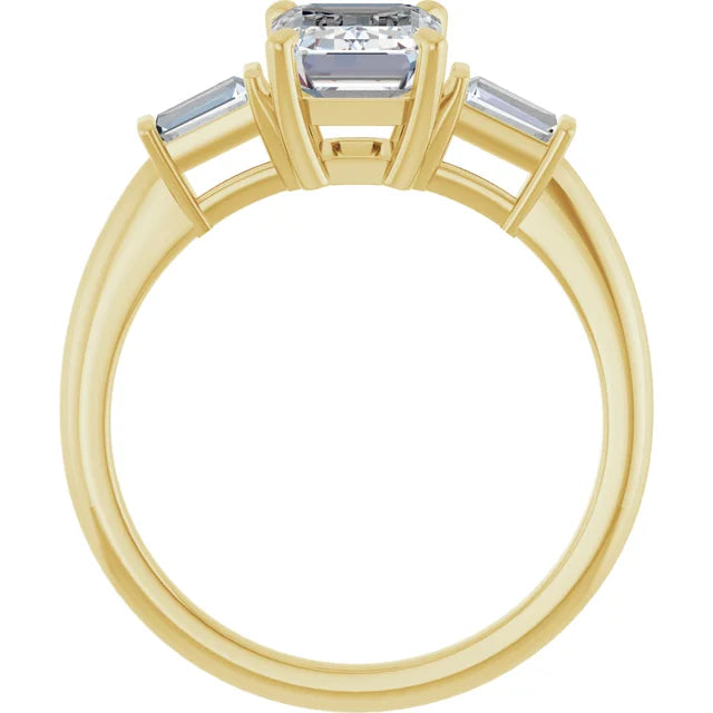 Emerald Yellow Gold Baguette Accent Moissanite Engagement Ring 