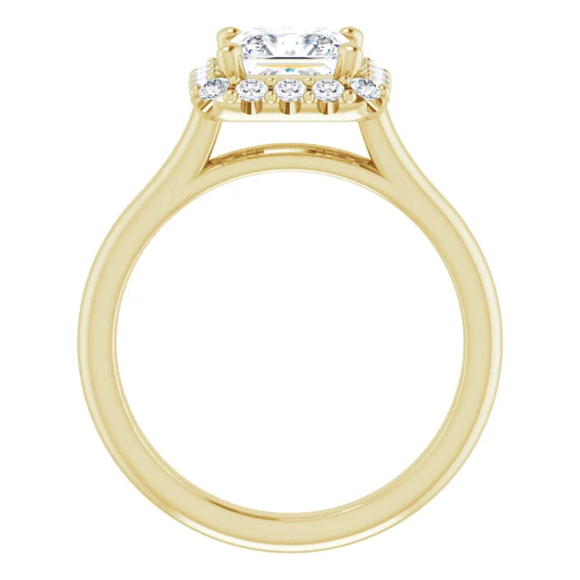 Princess Halo Solitaire Yellow Gold Moissanite Engagement Ring 