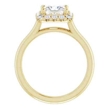 Princess Halo Solitaire Yellow Gold Moissanite Engagement Ring 