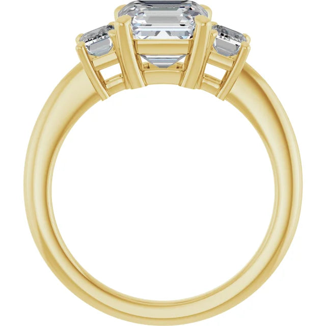 Asscher Yellow Gold Tri Stone Moissanite Engagement Ring 
