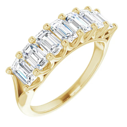 Seven Stone Emerald Cut Moissanite Anniversary Band