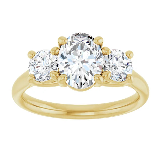 Oval Yellow Gold Tri Stone Moissanite Engagement Ring