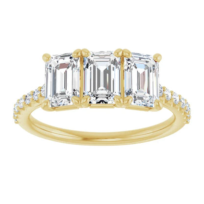 Emerald Tri -Stone Style Engagement Ring