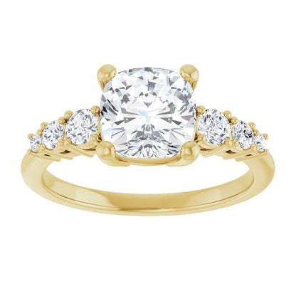 Cushion Multi Stone Accent Style Engagement Ring