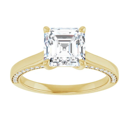Asscher Solitaire & Hidden Diamond Band Engagement Ring