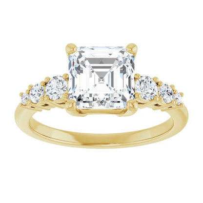 Asscher Multi Stone Accent Style Engagement Ring