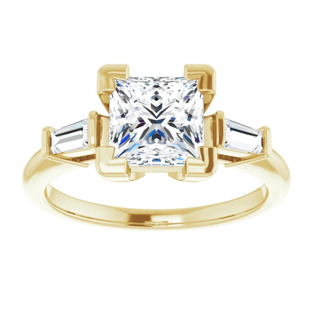 Princess Rose Gold Baguette Accent Moissanite Engagement Ring 