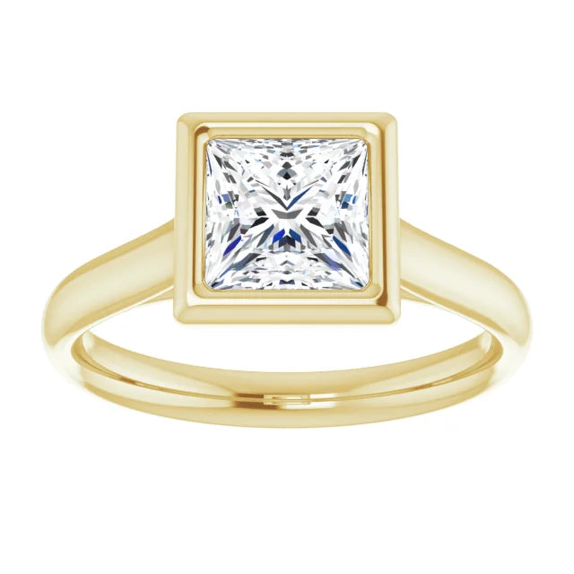 Princess Yellow Gold Solitaire Bezel Moissanite Engagement Ring