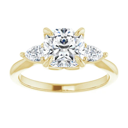 Cushion Tri -Stone Style Pear Accent Engagement Ring