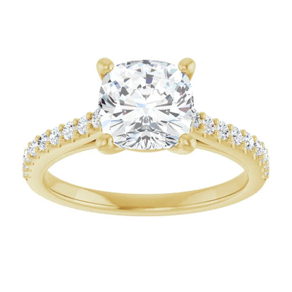 Cushion Yellow Gold Pave Style Moissanite Engagement Ring 