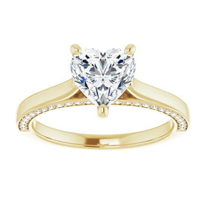 Heart Solitaire & Hidden Diamond Band Engagement Ring