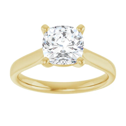 Cushion Yellow Gold Solitaire Moissanite Engagement Ring