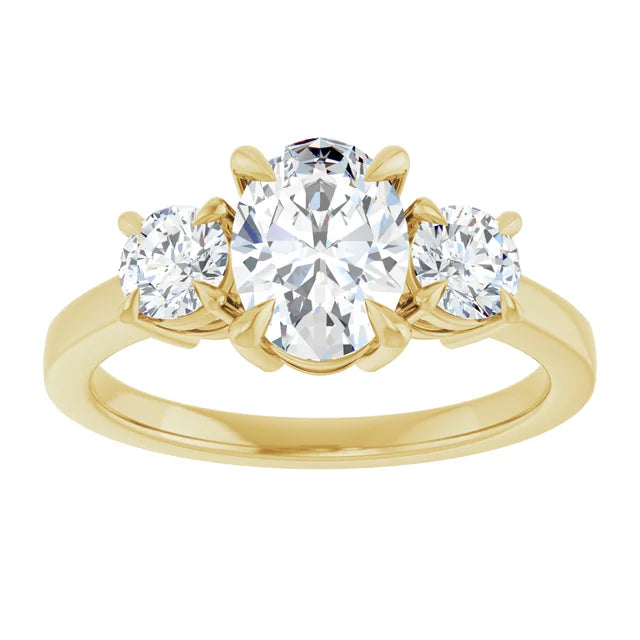 Oval Yellow Gold Tri Stone Moissanite Engagement Ring 