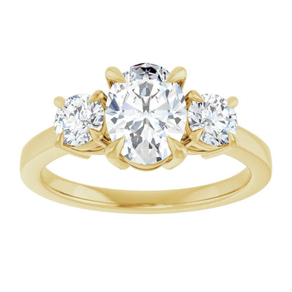 Oval Yellow Gold Tri Stone Moissanite Engagement Ring 