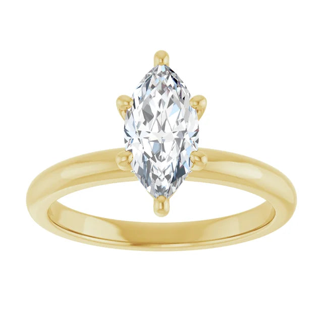Marquise Yellow Gold Solitaire Moissanite Engagement Ring 