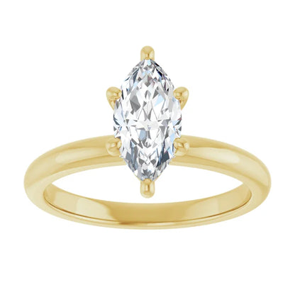 Marquise Yellow Gold Solitaire Moissanite Engagement Ring 