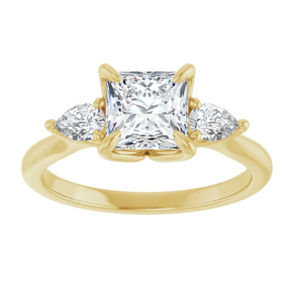 Princess Tri -Stone Style Pear Accent Engagement Ring
