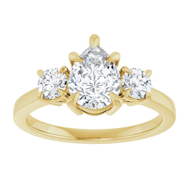 Pear Yellow Gold Tri Stone Moissanite Engagement Ring 
