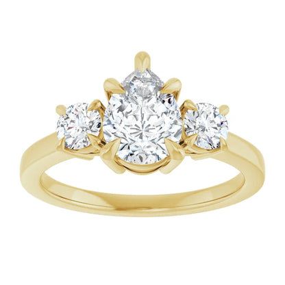 Pear Yellow Gold Tri Stone Moissanite Engagement Ring 