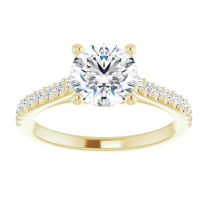 Round Brilliant Yellow Gold Pave Style Moissanite Engagement Ring 
