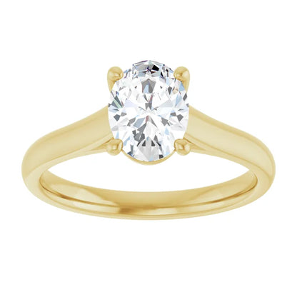 Four Claw Oval Yellow Gold Solitaire Moissanite Engagement Ring