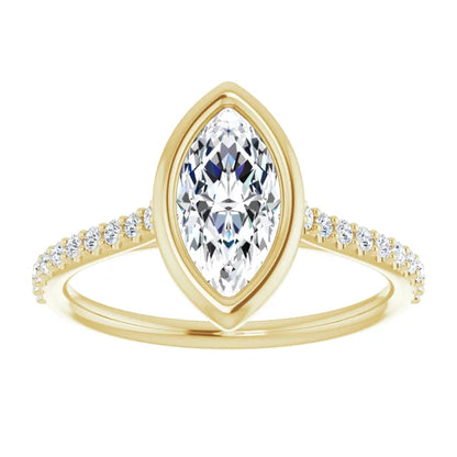 Marquise Rose Gold Bezel Pave Moissanite Engagement Ring 