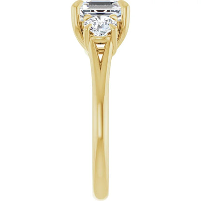 Asscher Yellow Gold Tri Stone Moissanite Engagement Ring 