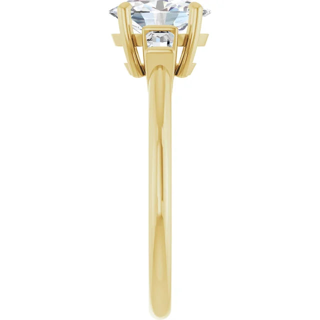 Oval Yellow Gold Baguette Accent Moissanite Engagement Ring 