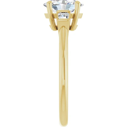 Oval Yellow Gold Baguette Accent Moissanite Engagement Ring 