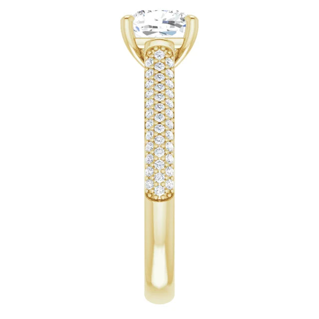 Asscher Yellow Gold Pave Moissanite Engagement Ring 