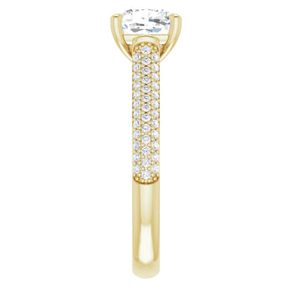 Asscher Yellow Gold Pave Moissanite Engagement Ring 