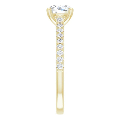 Round Brilliant Yellow Gold Pave Style Moissanite Engagement Ring 