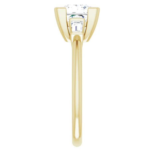 Princess Yellow Gold Baguette Accent Moissanite Engagement Ring 