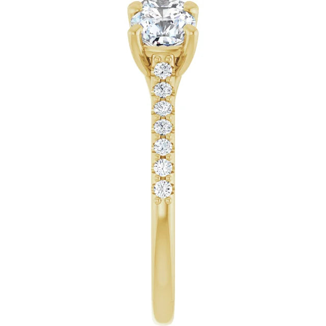 Cushion Tri -Stone Style Engagement Ring