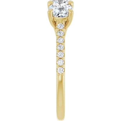 Cushion Tri -Stone Style Engagement Ring