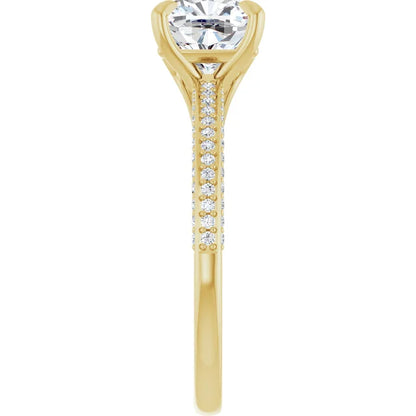 Cushion Yellow Gold Pave Moissanite Engagement Ring 