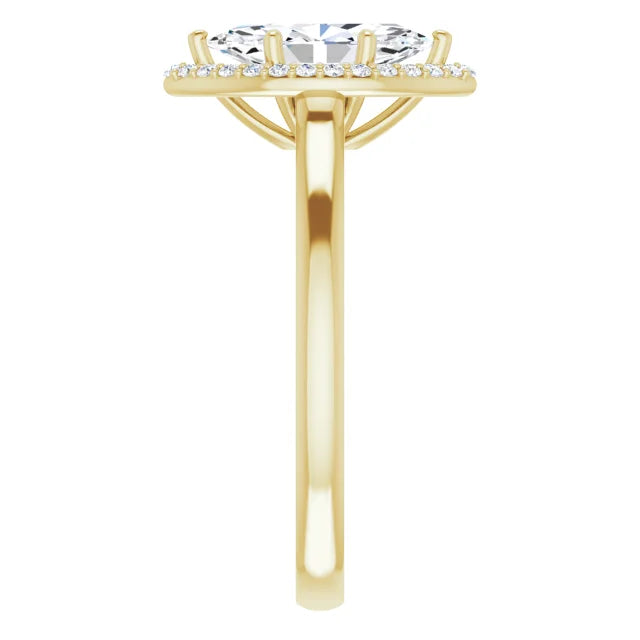Yellow Gold Marquise Halo Solitaire Engagement Ring. Moissanite 