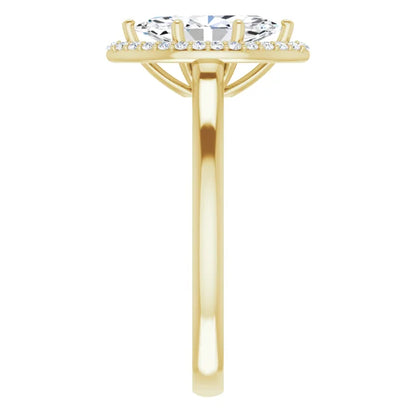 Yellow Gold Marquise Halo Solitaire Engagement Ring. Moissanite 