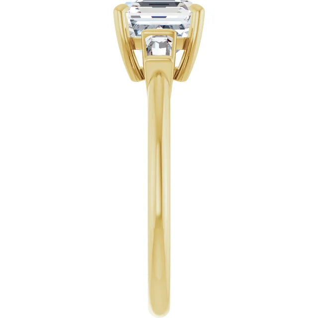 Asscher Yellow Gold Baguette Accent Moissanite Engagement Ring 