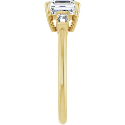 Asscher Yellow Gold Baguette Accent Moissanite Engagement Ring 